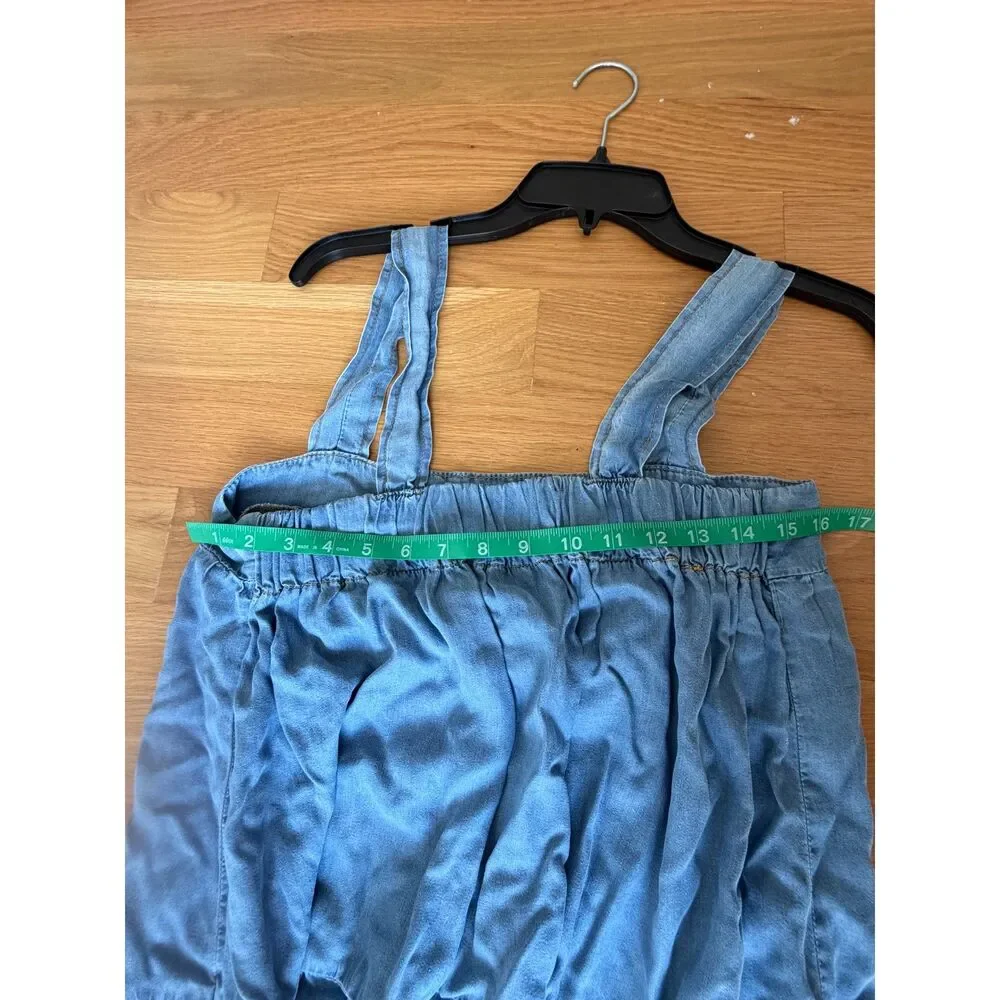 Veronica Beard Chambray Tiered Maxi Dress Size 12 Blue Denim Sundress Pockets